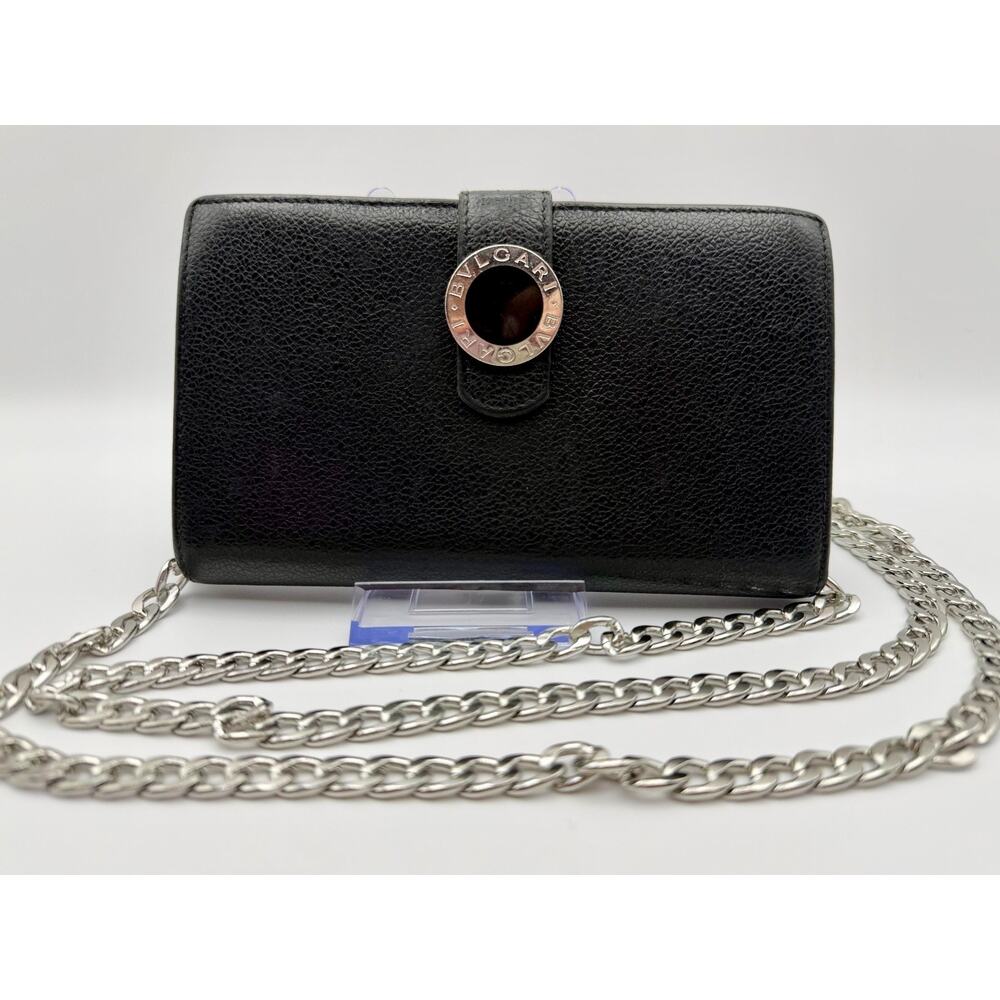 Bvlgari Black Leather Chain Wallet | Red Interior | Bulgari |Very Good Condition